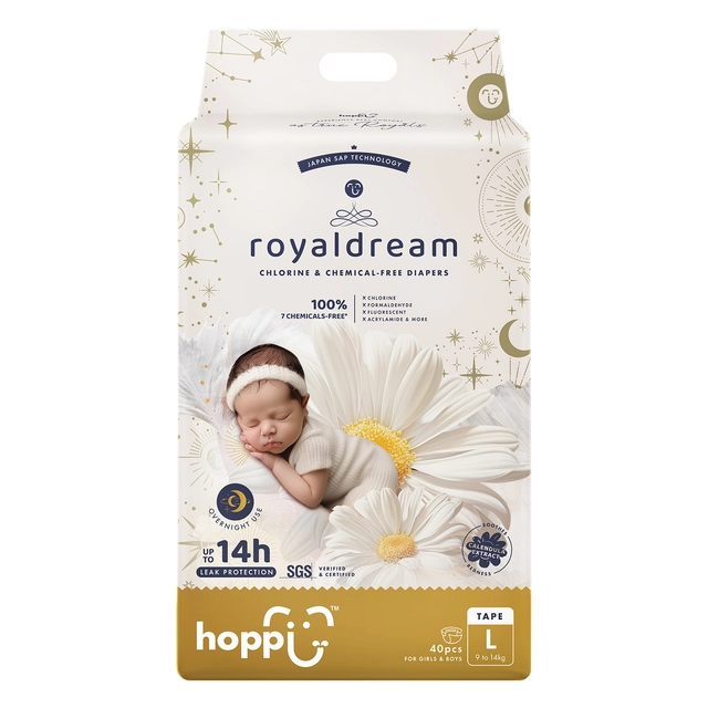 Bỉm - Tã dán Hoppi RoyalDream cao cấp size L 40 miếng ( cho bé 9-14kg)